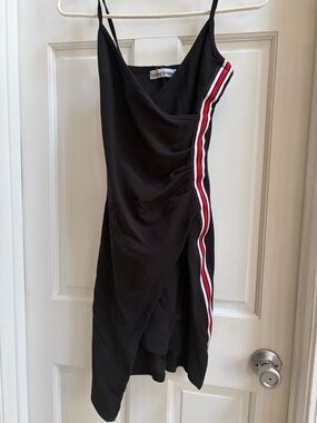 Almost Famous Black Midi Dress with Red and White Side Stripe